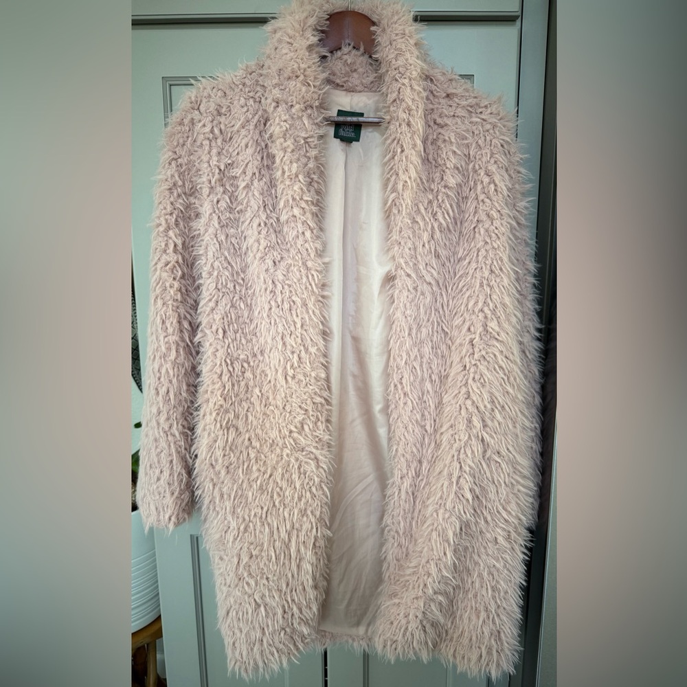 Wild Fable Women’s Pink Shaggy Faux Fur Long Jacket, 100% Polyester; Size XS